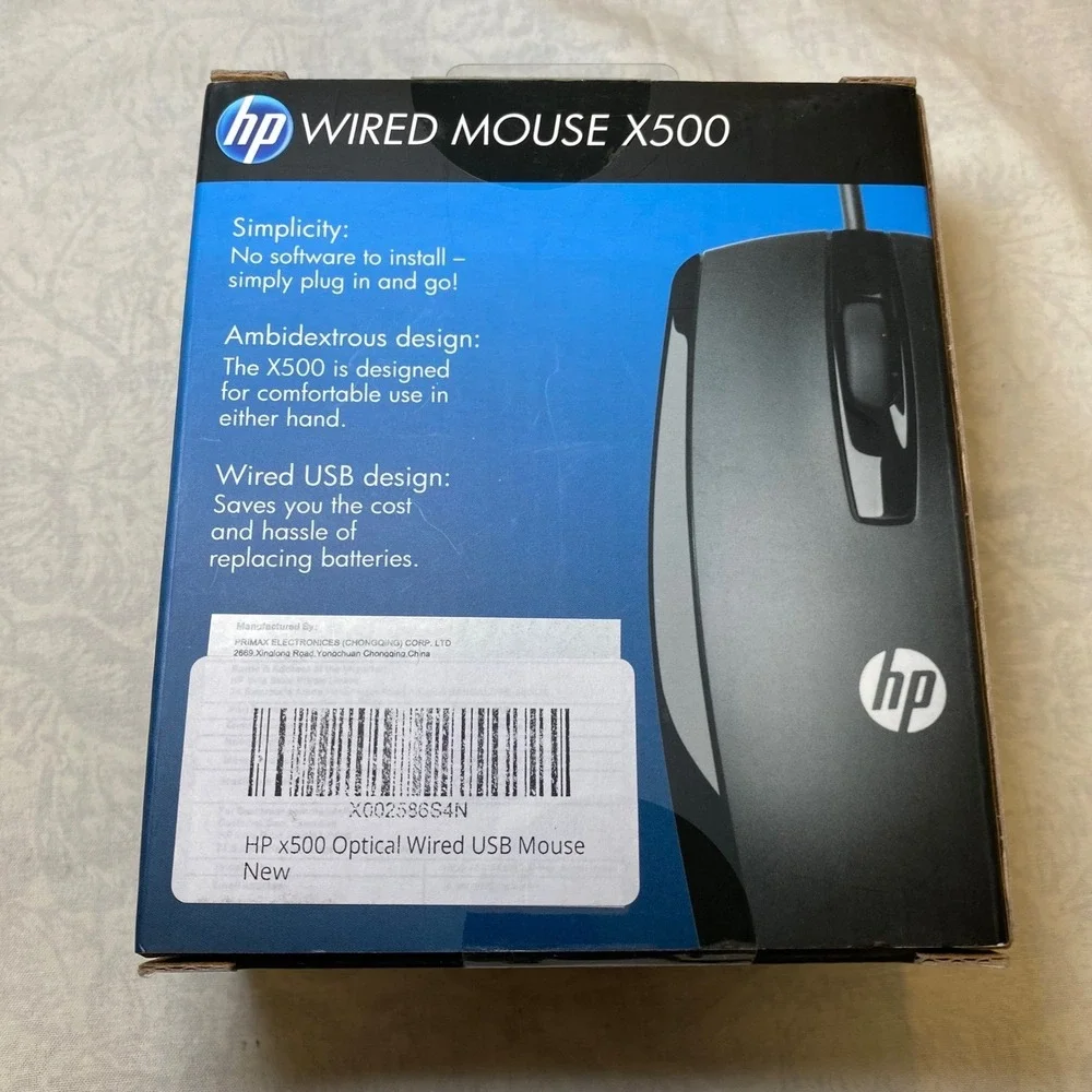 HP X500 Wired USB Mouse Black Optical 3-Button Ambidextrous E5E76AA NIB Sealed‎